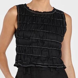 NWT Dissh Davina Black Shirred Linen Top